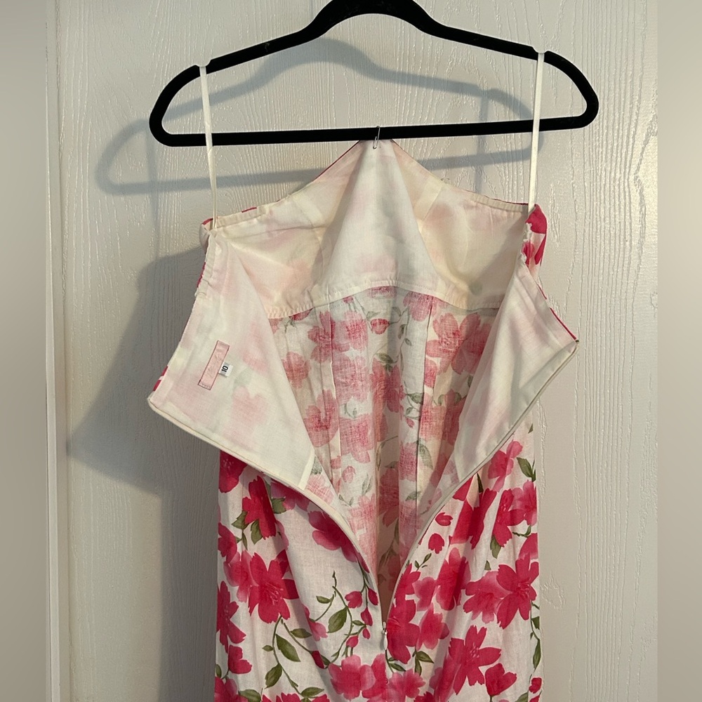 Floral Pink and Green Strapless Dress - Picture 6 of 7